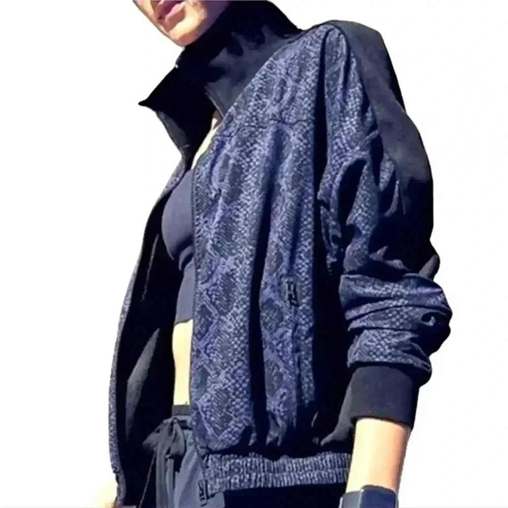 ATHLETA Brooklyn Track Bomber Printed Jacket Size XXS Navy & Black Stretchy